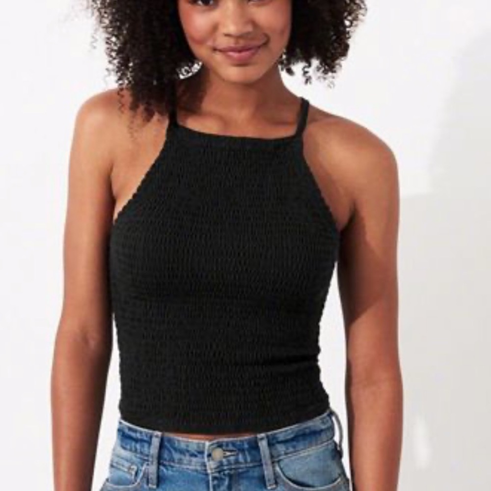 Hollister Black Smocked High Neck Tank Top